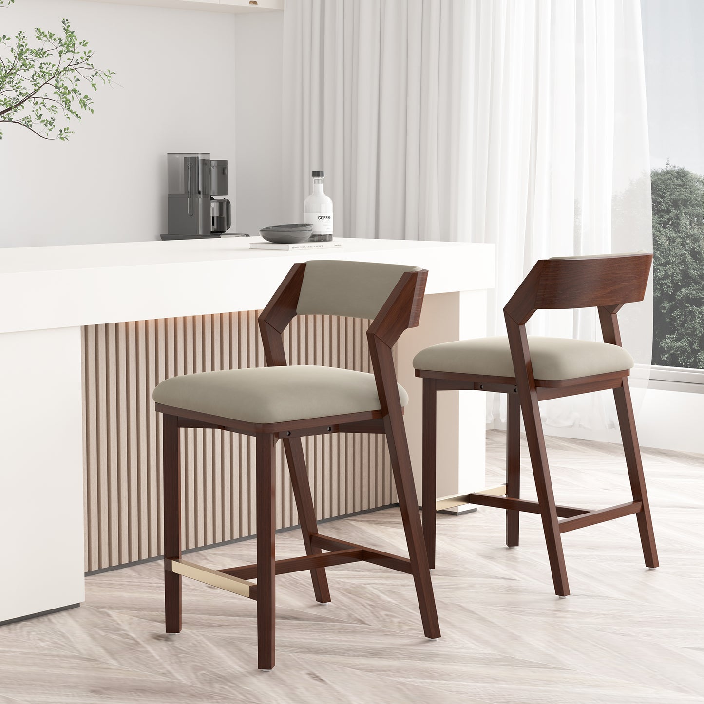 Patricia Modern Wood Upholstered Counter Stool in Linen - Set of 2 2-CS023-LN