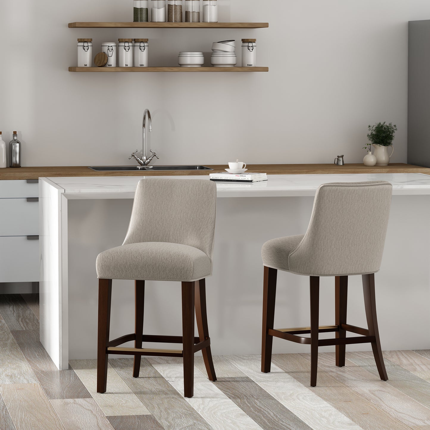 Beever Modern Wood Chenille Counter Stool in Taupe - Set of 2 2-CS024-TP