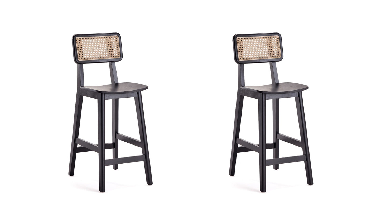 Manhattan Comfort Versailles Counter Stool in Black and Natural Cane - Set of 2 2-CSCA01-BK