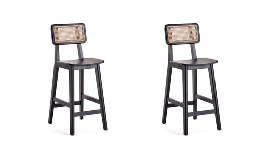 Versailles Industry Chic Cane Back Wood Counter Stool in Black and Natural - Set of 2 2-CSCA01-BK