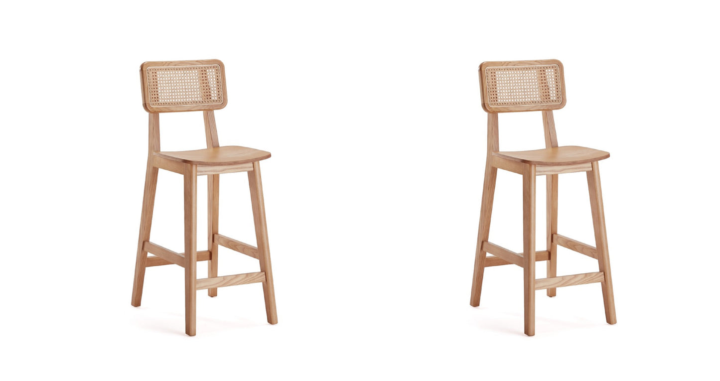 Versailles Industry Chic Cane Back Wood Counter Stool in Natural - Set of 2 2-CSCA01-NA