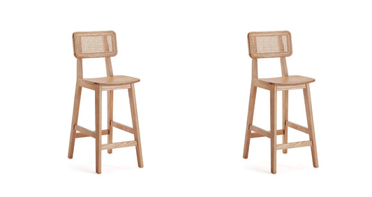 Versailles Industry Chic Cane Back Wood Counter Stool in Natural - Set of 2 2-CSCA01-NA