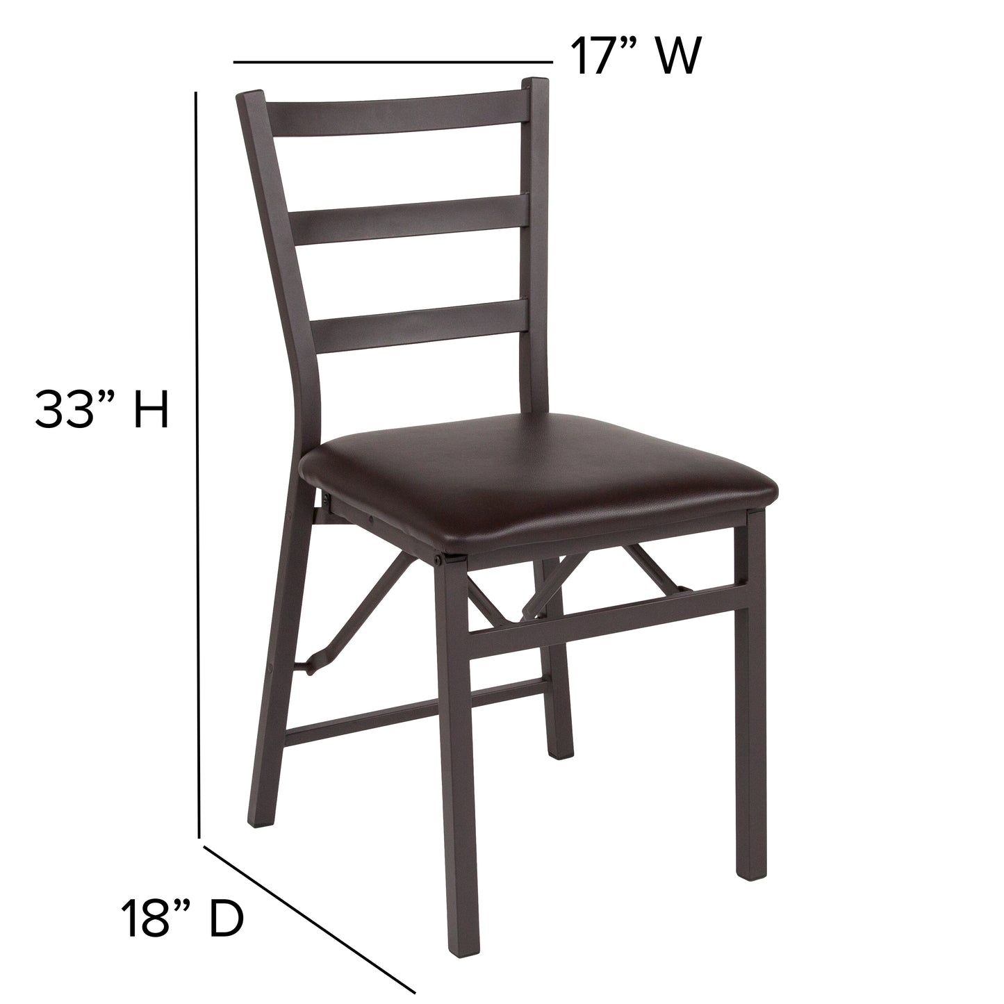 2 Pack HERCULES Series Brown Folding Ladder Back Metal Chair with Brown Vinyl Seat Brown 2-CY-180841-GG