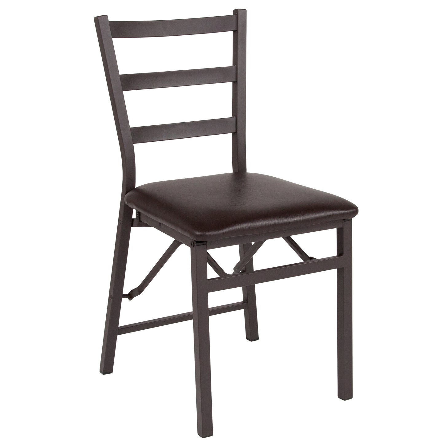 2 Pack HERCULES Series Brown Folding Ladder Back Metal Chair with Brown Vinyl Seat Brown 2-CY-180841-GG