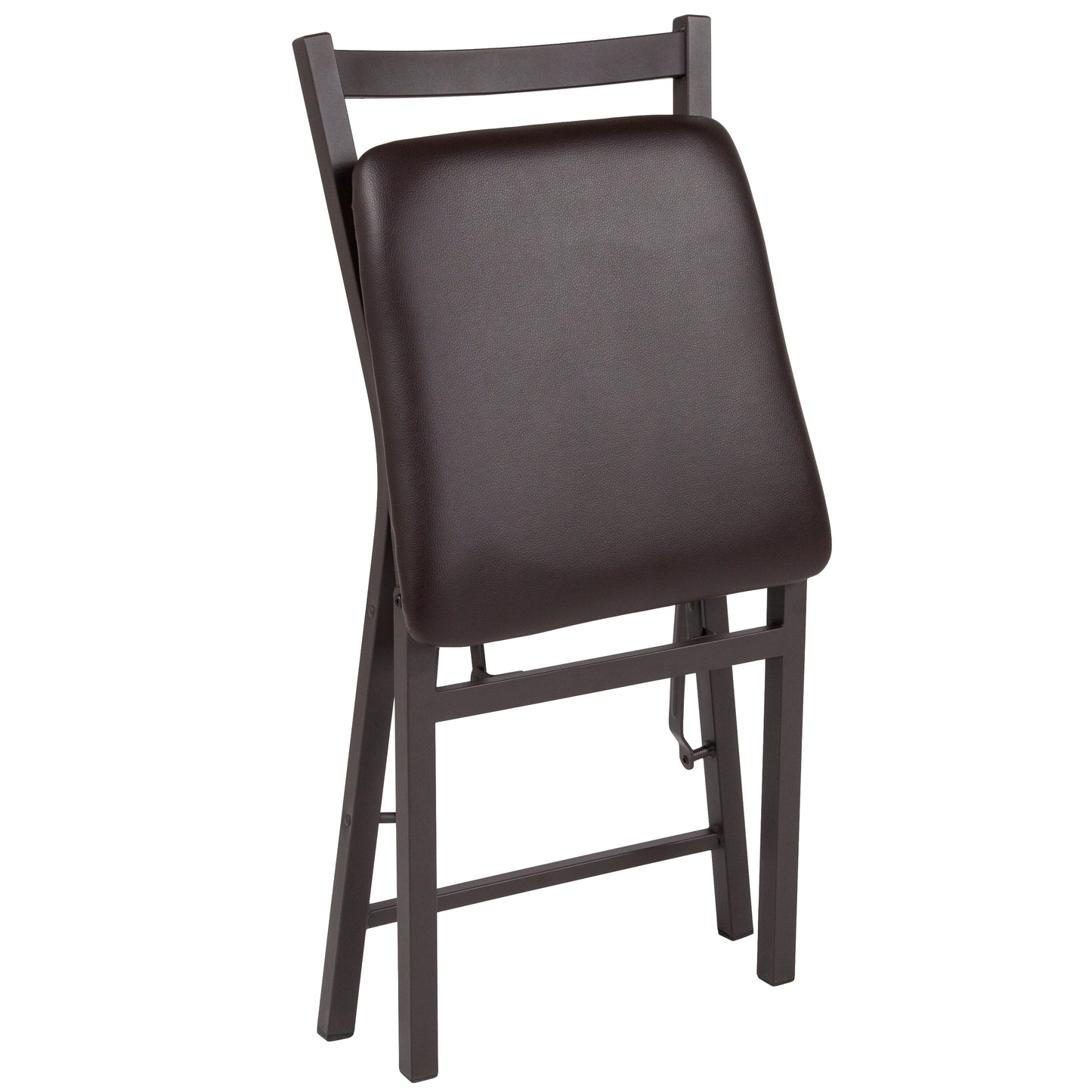 2 Pack HERCULES Series Brown Folding Ladder Back Metal Chair with Brown Vinyl Seat Brown 2-CY-180841-GG