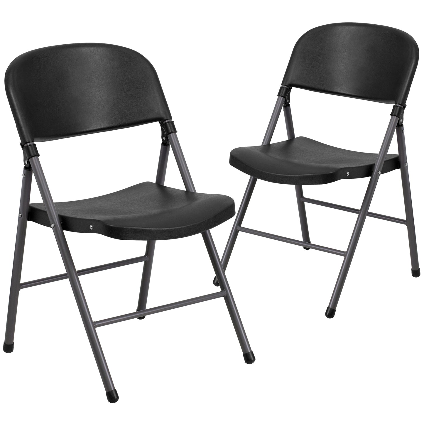 2 Pack HERCULES Series 330 lb. Capacity Black Plastic Folding Chair with Charcoal Frame Black 2-DAD-YCD-50-GG