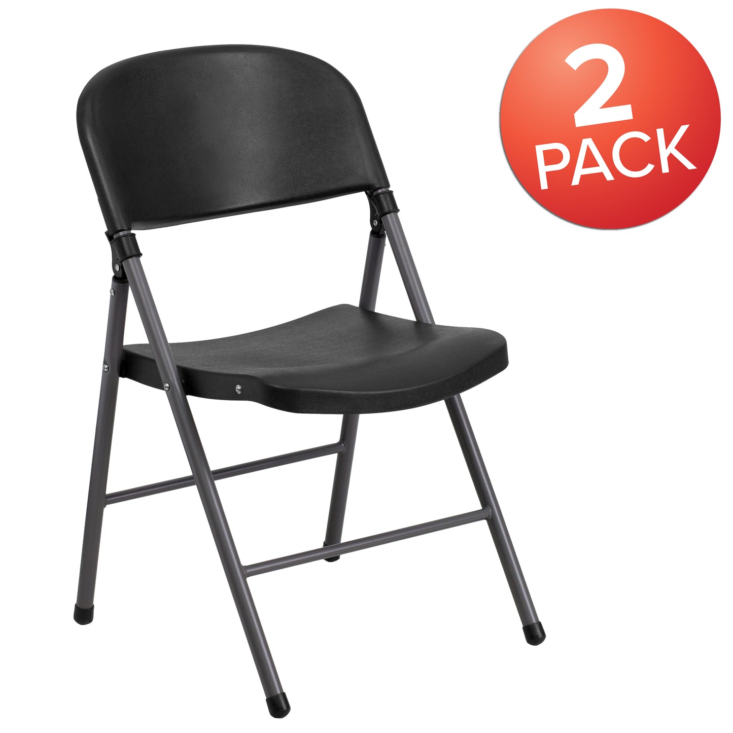 2 Pack HERCULES Series 330 lb. Capacity Black Plastic Folding Chair with Charcoal Frame Black 2-DAD-YCD-50-GG
