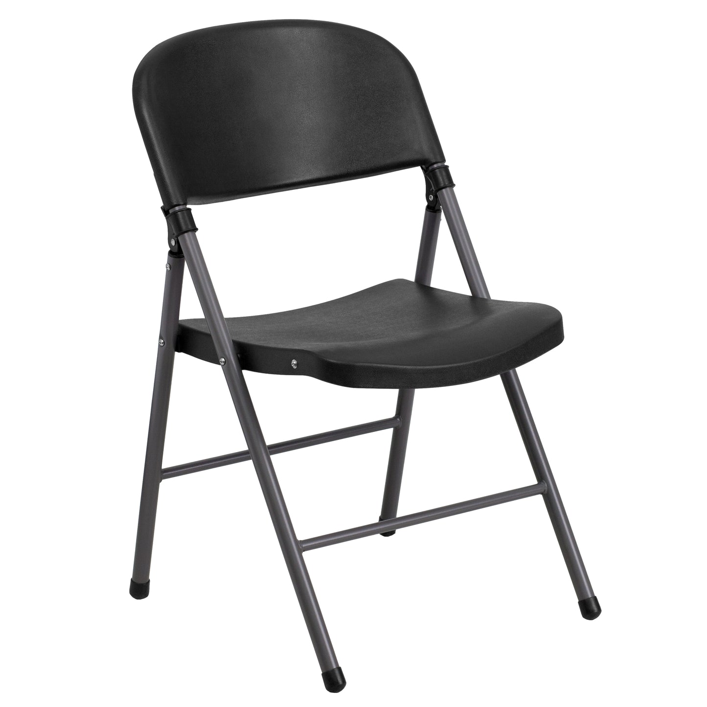 2 Pack HERCULES Series 330 lb. Capacity Black Plastic Folding Chair with Charcoal Frame Black 2-DAD-YCD-50-GG