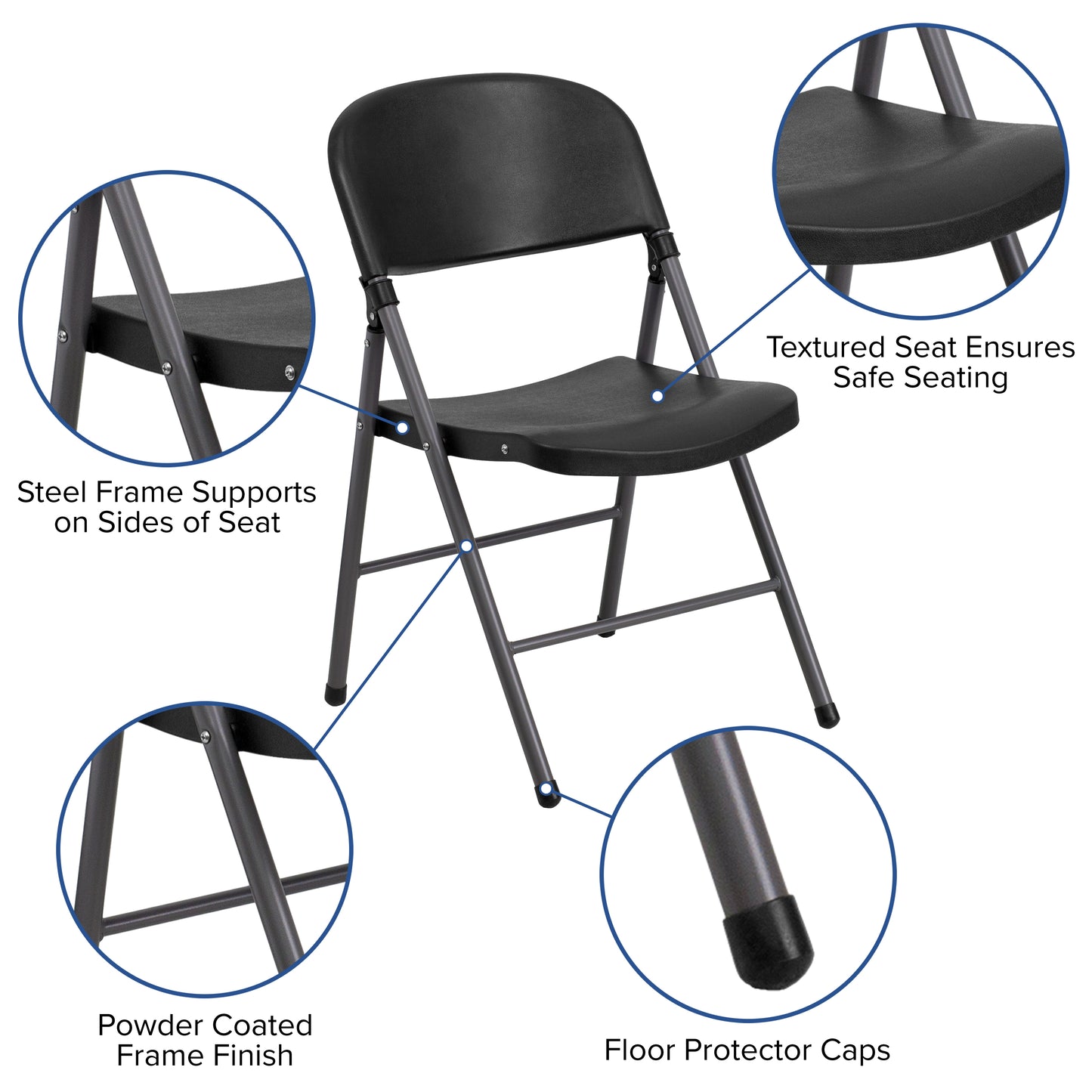 2 Pack HERCULES Series 330 lb. Capacity Black Plastic Folding Chair with Charcoal Frame Black 2-DAD-YCD-50-GG