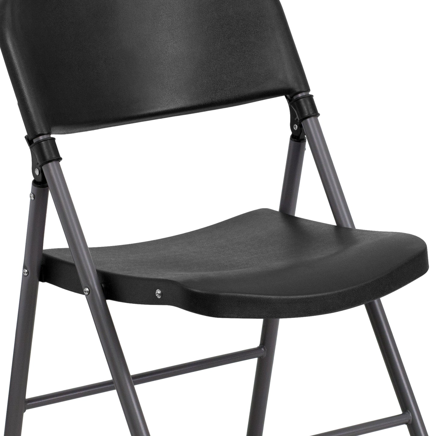 2 Pack HERCULES Series 330 lb. Capacity Black Plastic Folding Chair with Charcoal Frame Black 2-DAD-YCD-50-GG