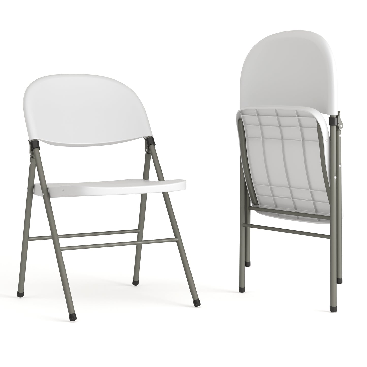 HERCULES Series White Plastic Folding Chairs | Set of 2 Lightweight Folding Chairs with Gray Frame White
