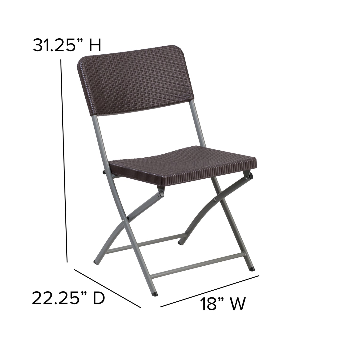 2 Pack HERCULES Series Brown Rattan Plastic Folding Chair with Gray Frame Brown 2-DAD-YCZ-61-GG