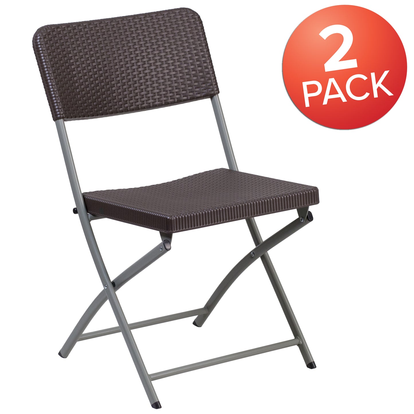 2 Pack HERCULES Series Brown Rattan Plastic Folding Chair with Gray Frame Brown 2-DAD-YCZ-61-GG