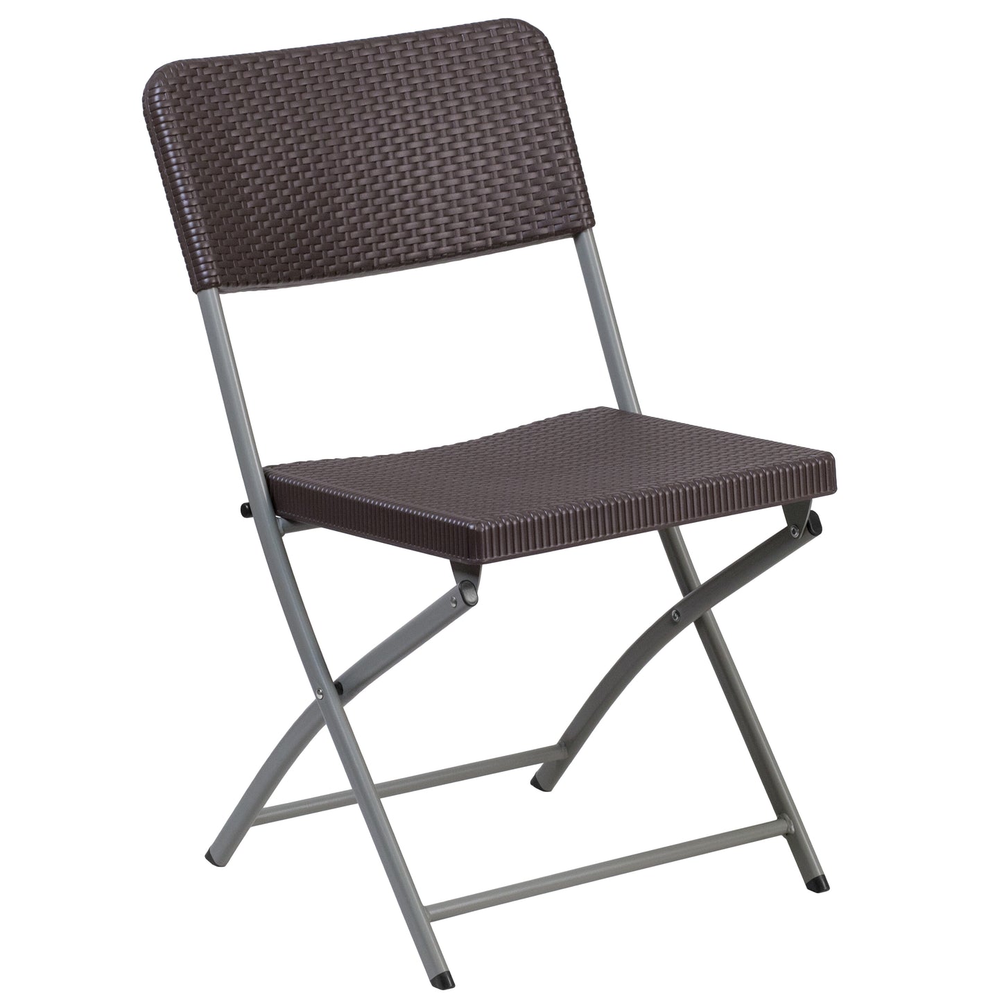 2 Pack HERCULES Series Brown Rattan Plastic Folding Chair with Gray Frame Brown 2-DAD-YCZ-61-GG