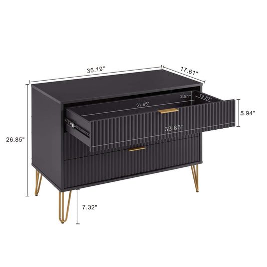 Manhattan Comfort2-Piece DUMBO Modern Standard 3-Drawer Dresser and DUMBO Modern 1.0 Nightstand in Black 2-DB01-BK