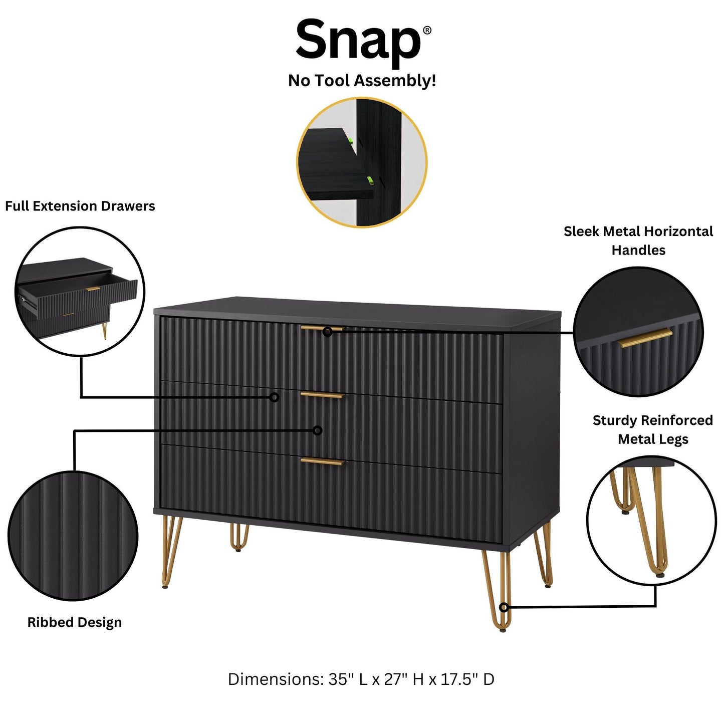 Dumbo Modern 2-Piece Dresser Set in Black 2-DB01-BK