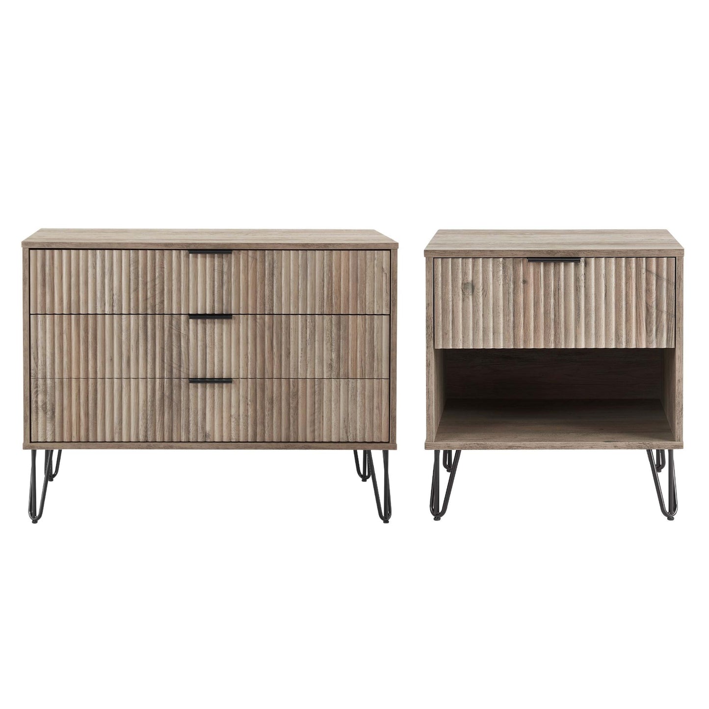 Manhattan Comfort2-Piece DUMBO Modern Standard 3-Drawer Dresser and DUMBO Modern 1.0 Nightstand in Rustic Grey 2-DB01-GY