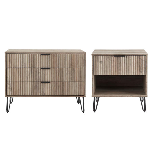 Manhattan Comfort2-Piece DUMBO Modern Standard 3-Drawer Dresser and DUMBO Modern 1.0 Nightstand in Rustic Grey 2-DB01-GY
