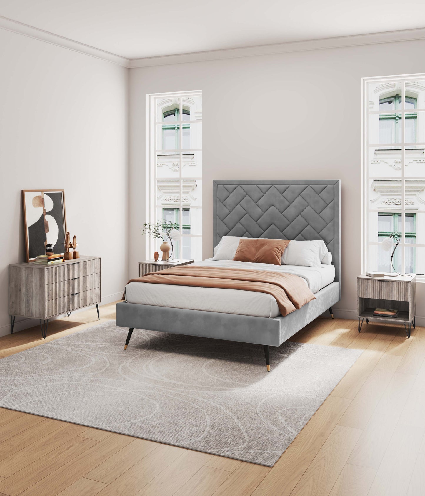 Manhattan Comfort2-Piece DUMBO Modern Standard 3-Drawer Dresser and DUMBO Modern 1.0 Nightstand in Rustic Grey 2-DB01-GY