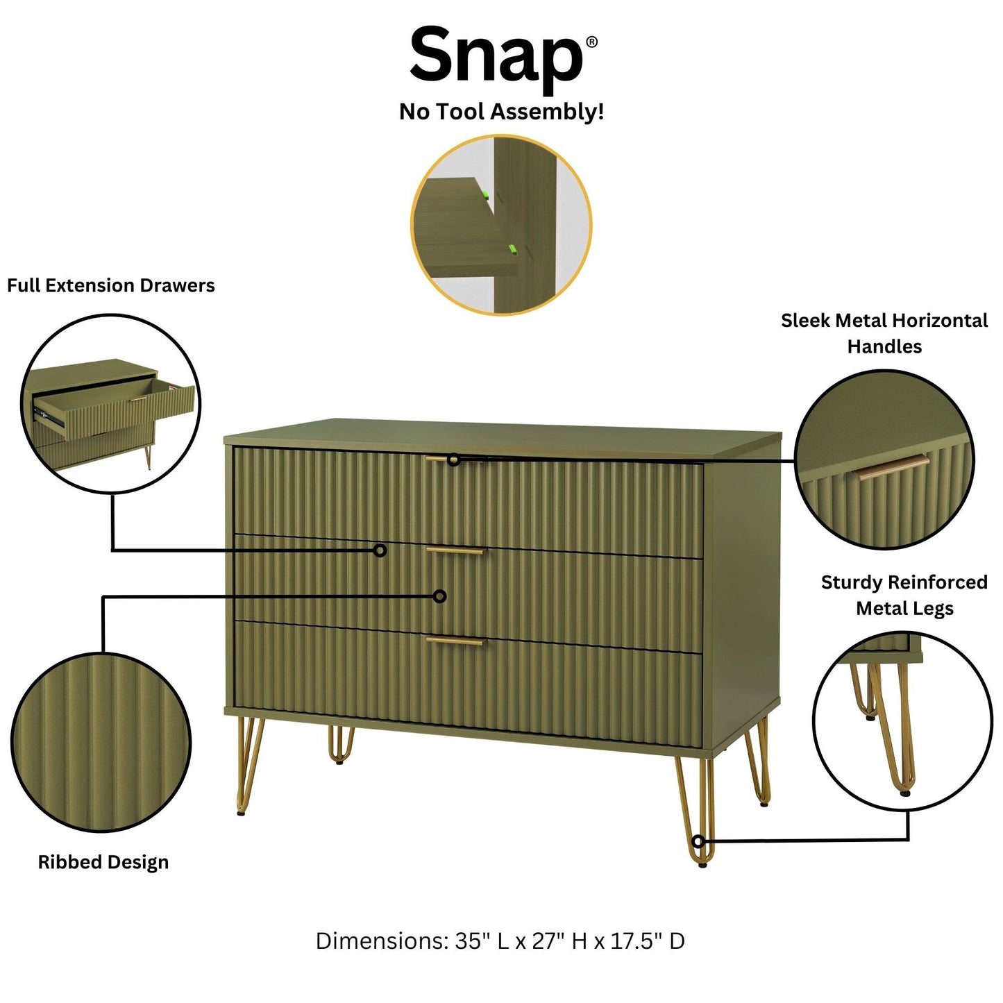 Dumbo Modern 2-Piece Dresser Set in Olive Green 2-DB01-OG