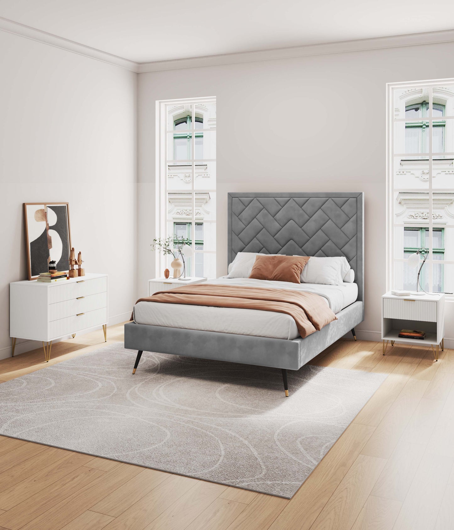 Manhattan Comfort2-Piece DUMBO Modern Standard 3-Drawer Dresser and DUMBO Modern 1.0 Nightstand in White 2-DB01-WH