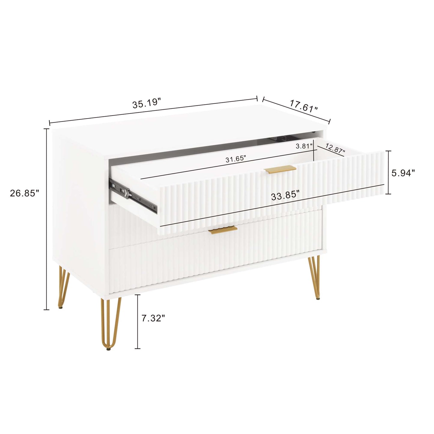 Manhattan Comfort2-Piece DUMBO Modern Standard 3-Drawer Dresser and DUMBO Modern 1.0 Nightstand in White 2-DB01-WH