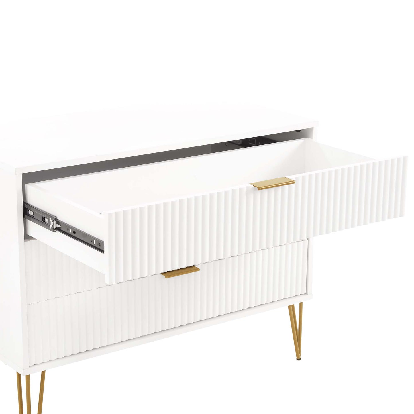 Manhattan Comfort2-Piece DUMBO Modern Standard 3-Drawer Dresser and DUMBO Modern 1.0 Nightstand in White 2-DB01-WH