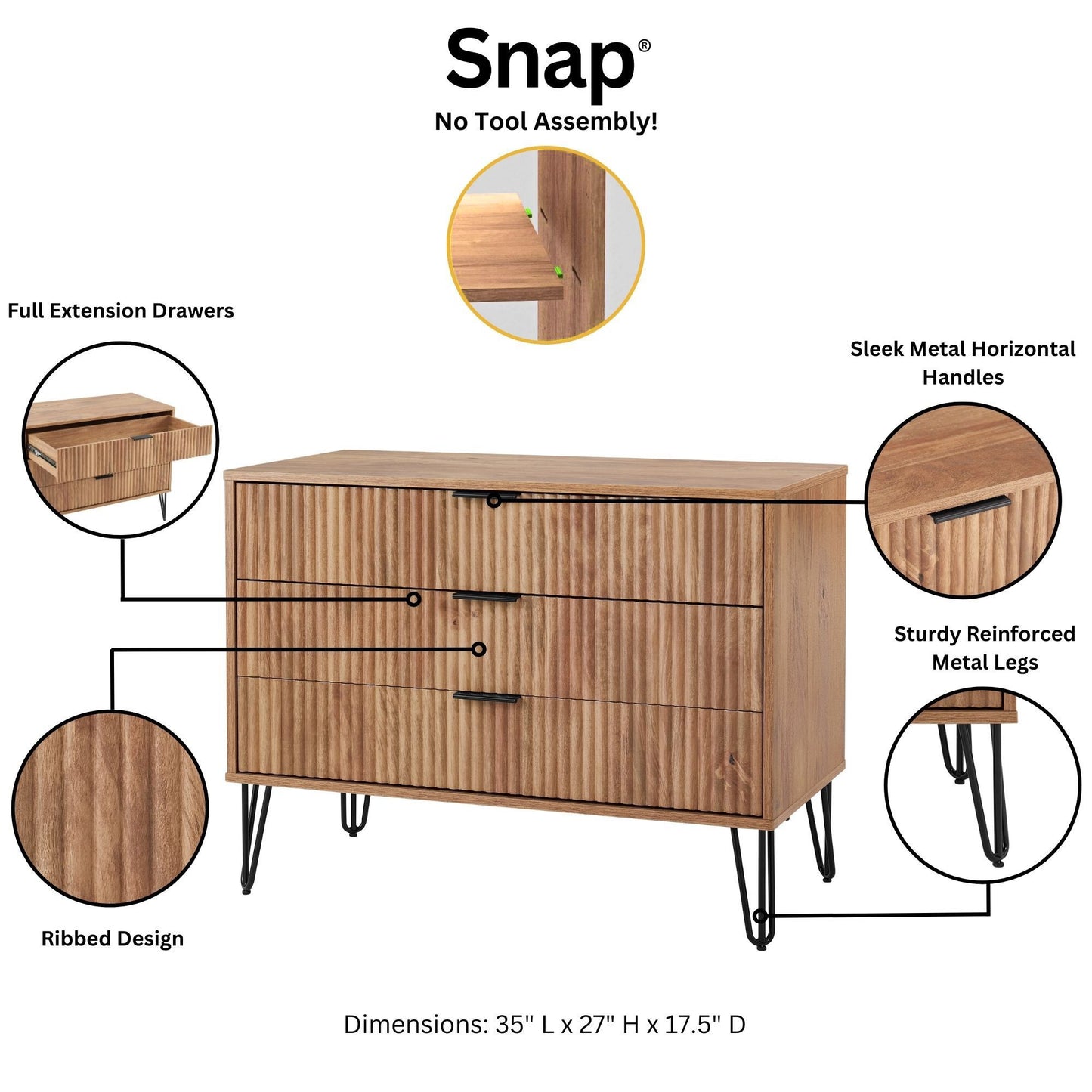 Manhattan Comfort 2-Piece DUMBO Modern Standard 3-Drawer Dresser and Nightstand