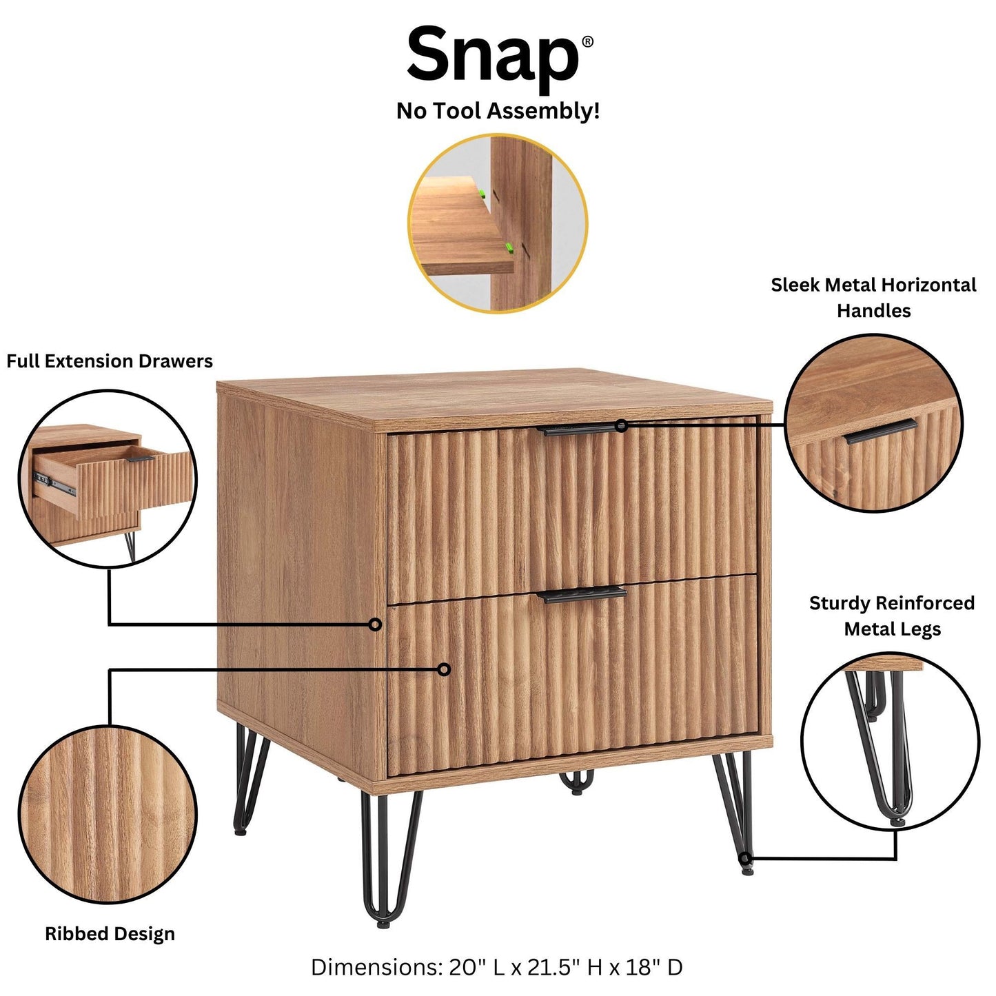 Manhattan Comfort 2-Piece DUMBO Modern Standard 3-Drawer Dresser and Nightstand