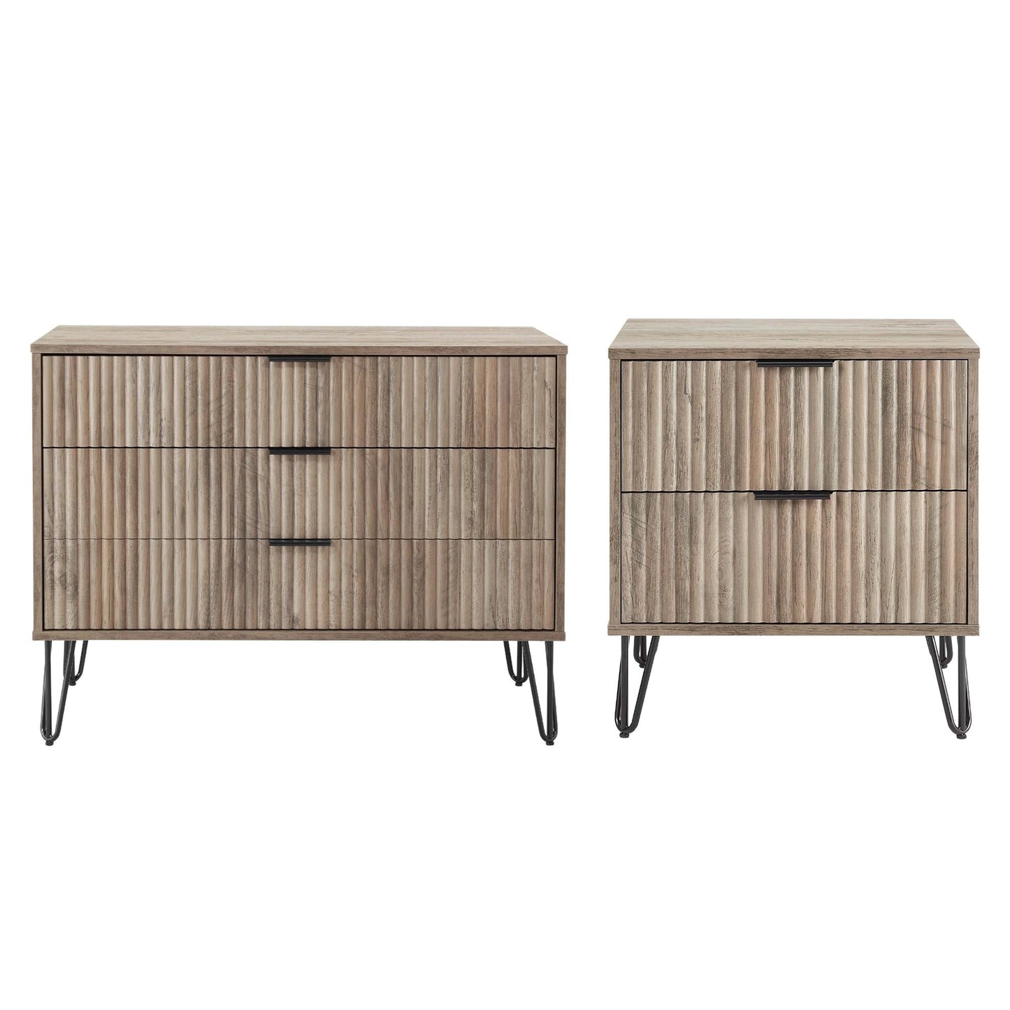 Manhattan Comfort 2-Piece DUMBO Modern Standard 3-Drawer Dresser and Nightstand