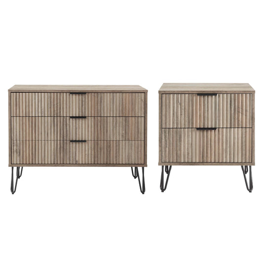 Manhattan Comfort2-Piece DUMBO Modern Standard 3-Drawer Dresser and DUMBO Modern 2.0 Nightstand in Rustic Grey 2-DB02-GY