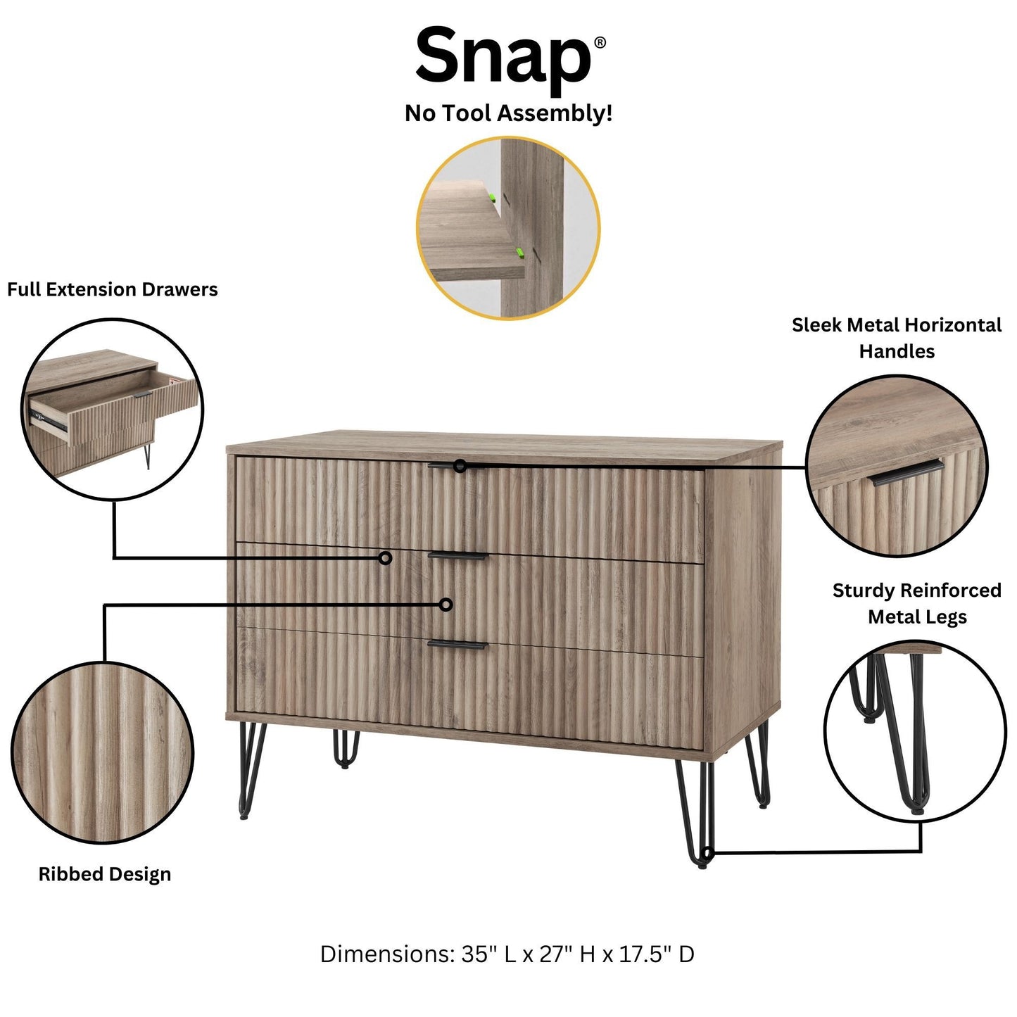 Dumbo Modern 2-Piece Dresser Set in Rustic Gray 2-DB02-GY