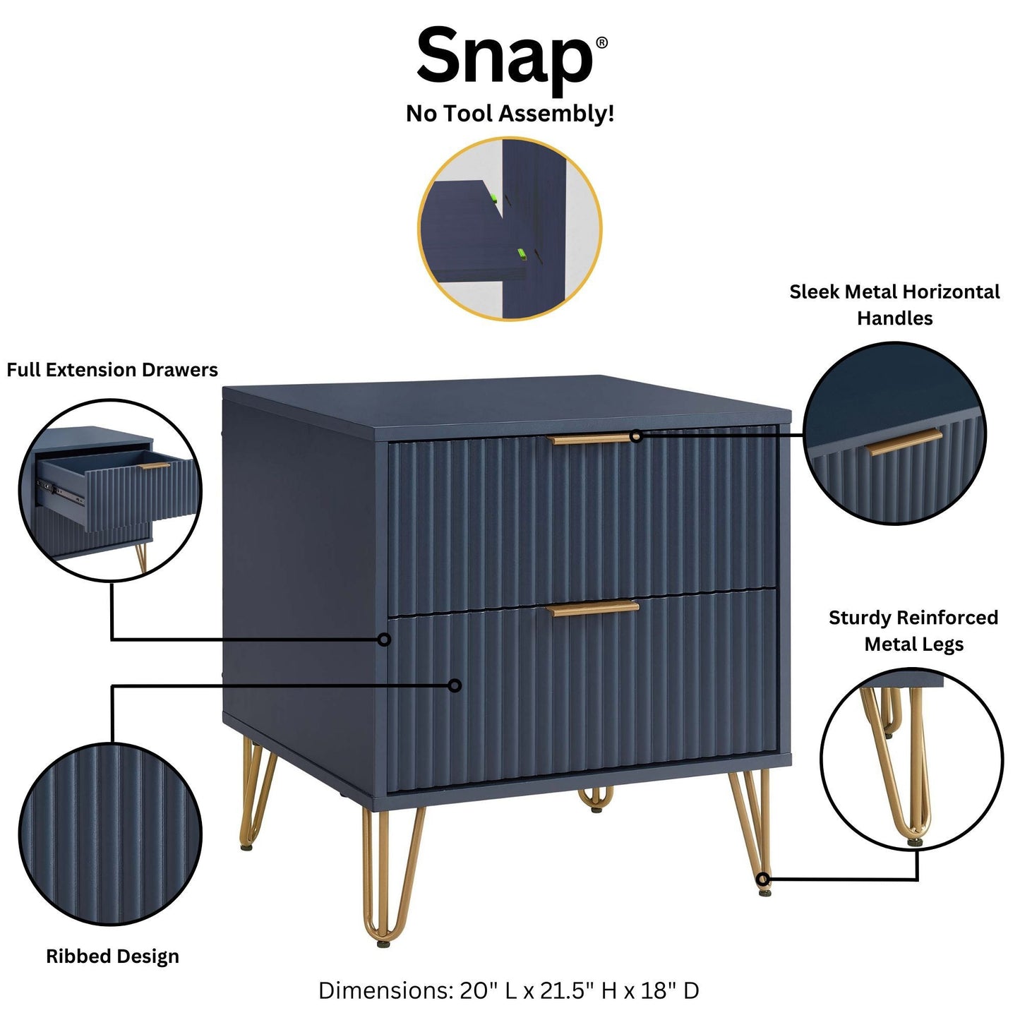 Manhattan Comfort 2-Piece DUMBO Modern Standard 3-Drawer Dresser and Nightstand