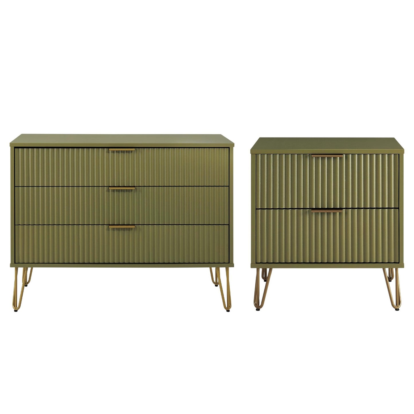 Manhattan Comfort 2-Piece DUMBO Modern Standard 3-Drawer Dresser and Nightstand