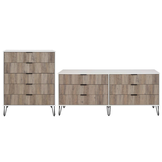 Manhattan Comfort2-Piece DUMBO Modern 5-Drawer Tall Dresser and DUMBO Modern 6-Drawer Double Low Dresser in White and Grey 2-DB03-WG