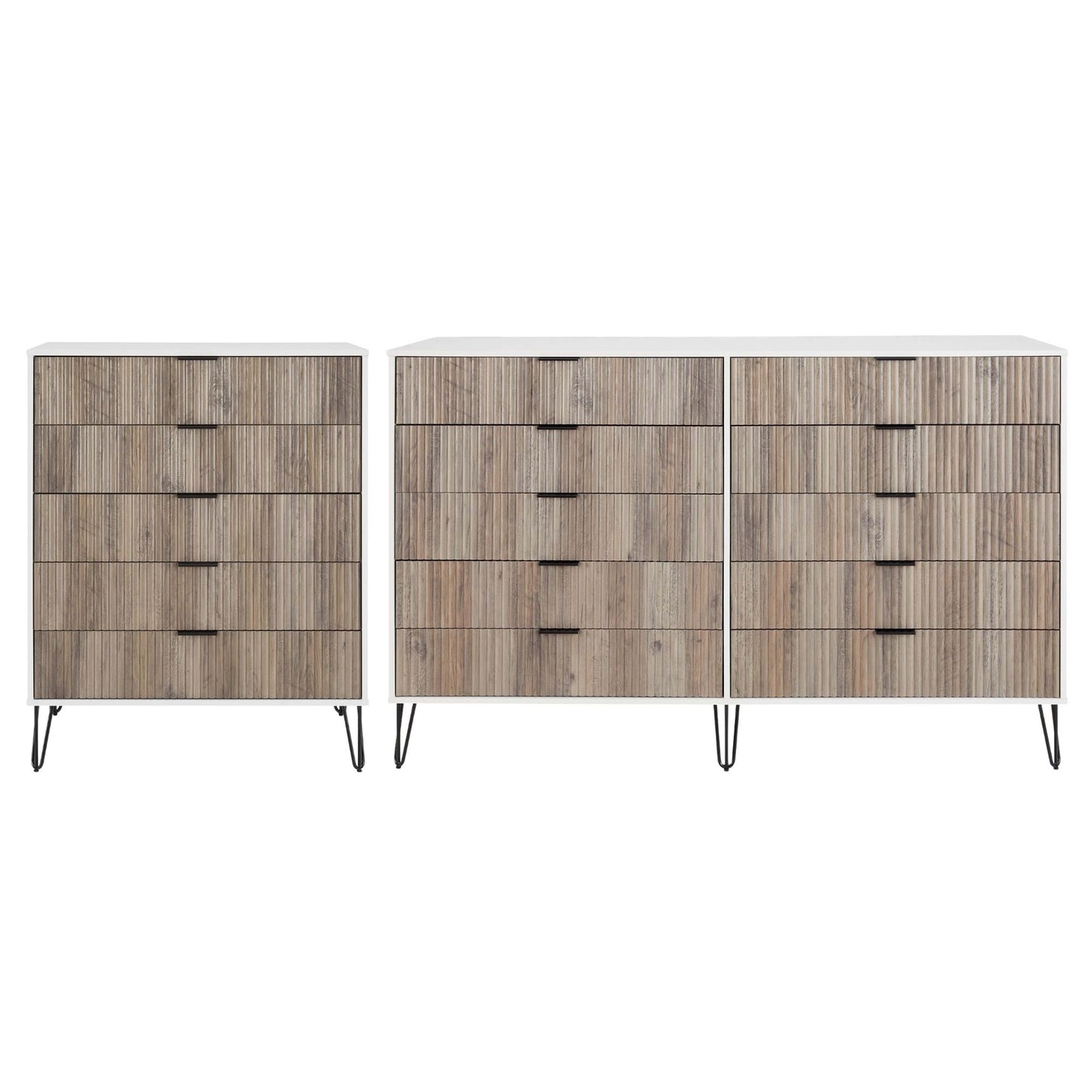 Manhattan Comfort2-Piece DUMBO Modern 5-Drawer Tall Dresser and DUMBO Modern 10-Drawer Double Tall Dresser in White and Grey 2-DB04-WG