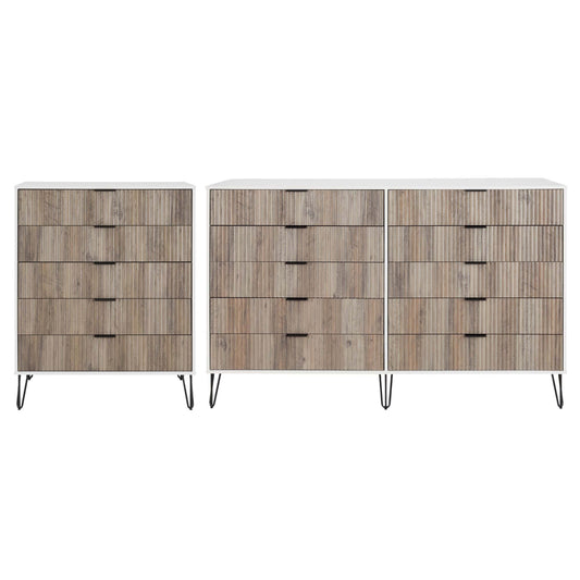 Manhattan Comfort2-Piece DUMBO Modern 5-Drawer Tall Dresser and DUMBO Modern 10-Drawer Double Tall Dresser in White and Grey 2-DB04-WG