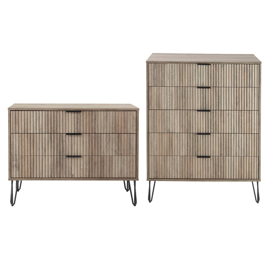 Manhattan Comfort2-Piece DUMBO Modern 5-Drawer Tall Dresser and DUMBO Modern 3-Drawer Standard Dresser in Rustic Grey 2-DB05-GY