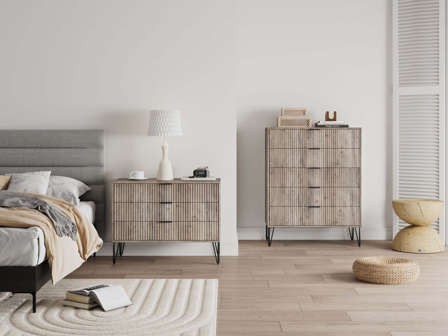 Manhattan Comfort2-Piece DUMBO Modern 5-Drawer Tall Dresser and DUMBO Modern 3-Drawer Standard Dresser in Rustic Grey 2-DB05-GY