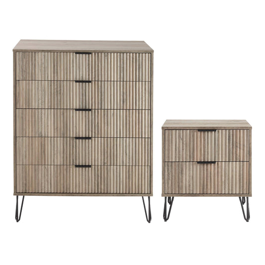 Manhattan Comfort2-Piece DUMBO Modern  5-Drawer Tall Dresser and DUMBO Modern Nightstand 2.0 in Rustic Grey 2-DB06-GY