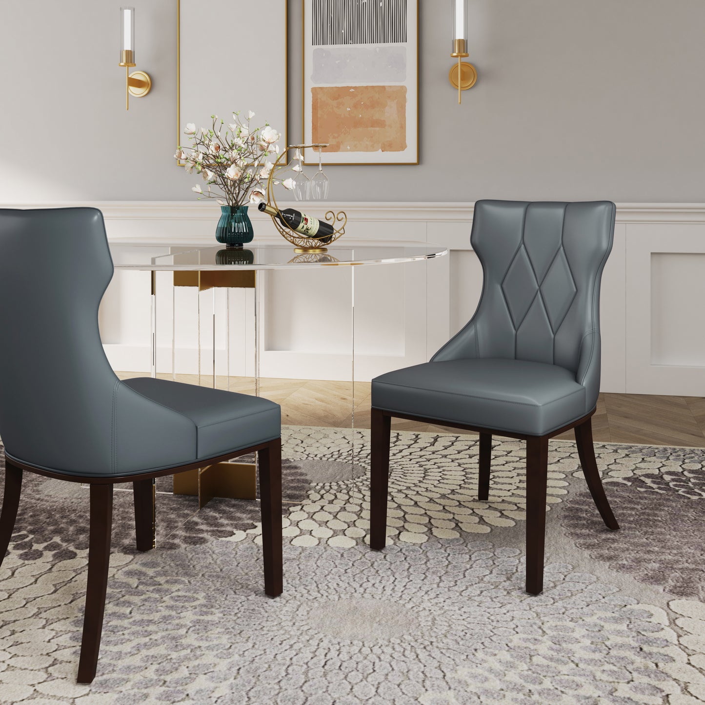 Manhattan Comfort Reine Faux Leather Dining Chair in Pebble Grey (Set of 4) 2-DC007-PE