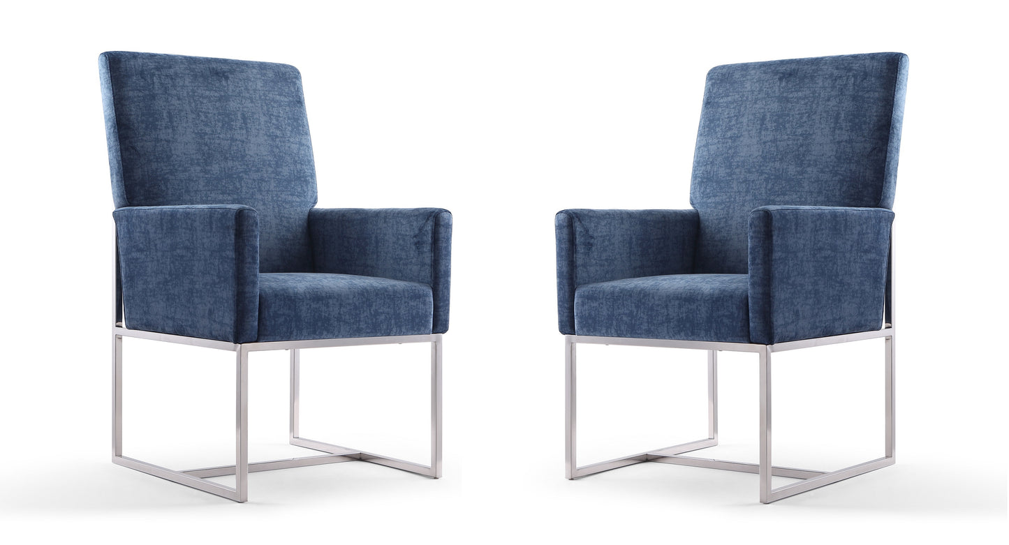 Element Modern Metal Velvet Dining Chair in Blue - Set of 2 2-DC029-BL