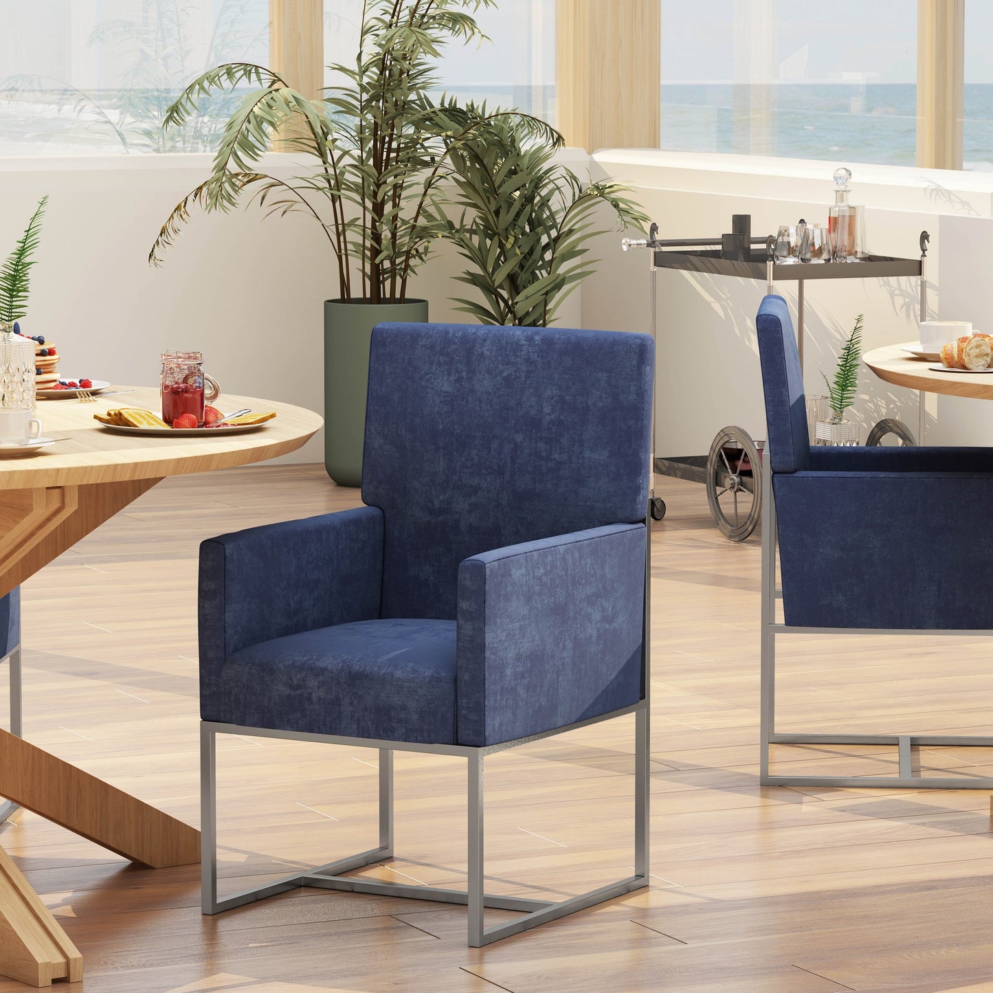 Element Modern Metal Velvet Dining Chair in Blue - Set of 2 2-DC029-BL
