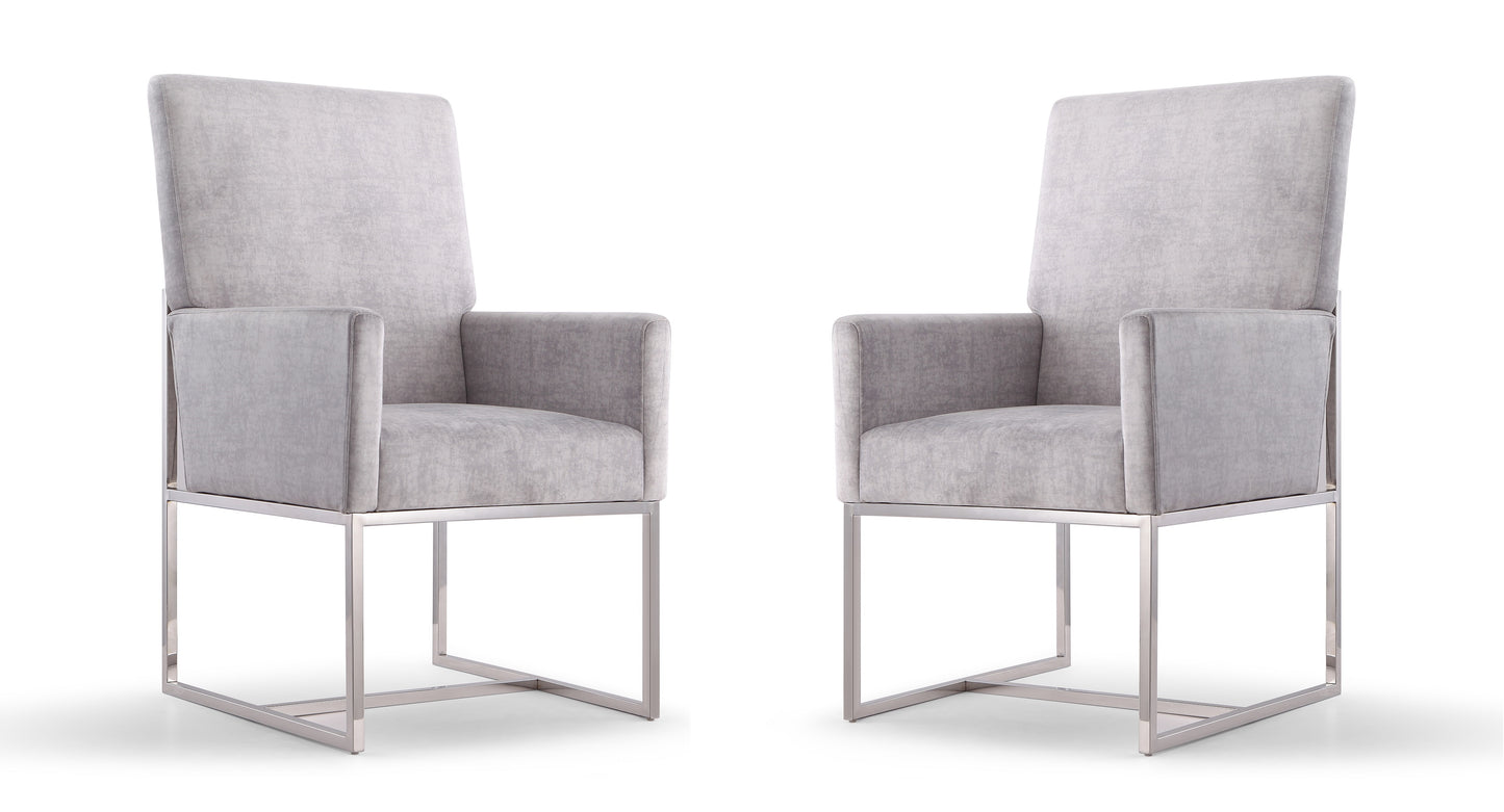 Element Modern Metal Velvet Dining Chair in Gray - Set of 2 2-DC029-GY