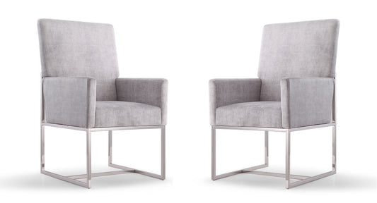 Element Modern Metal Velvet Dining Chair in Gray - Set of 2 2-DC029-GY