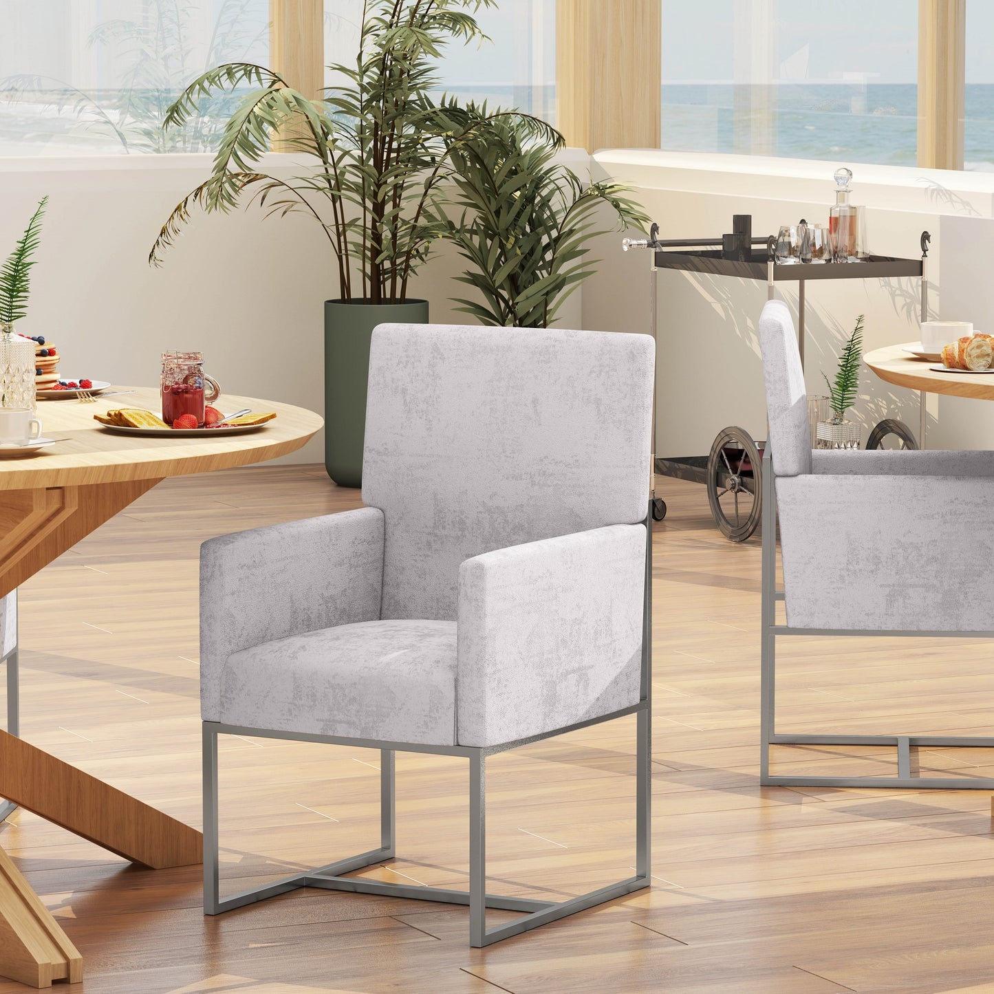Element Modern Metal Velvet Dining Chair in Gray - Set of 2 2-DC029-GY