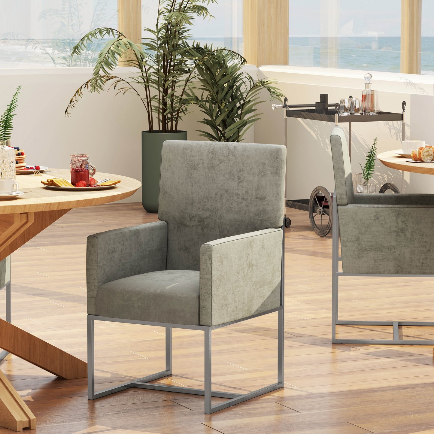 Manhattan Comfort Element Steel Velvet Dining Armchair (Set of 2) 2-DC029-ST