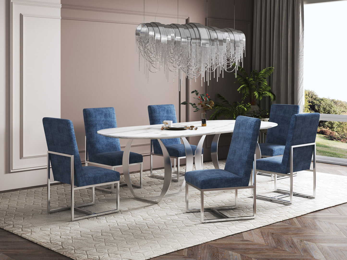 Manhattan Comfort Element Blue Velvet Dining Armchair (Set of 2)- 2-DC030-BL