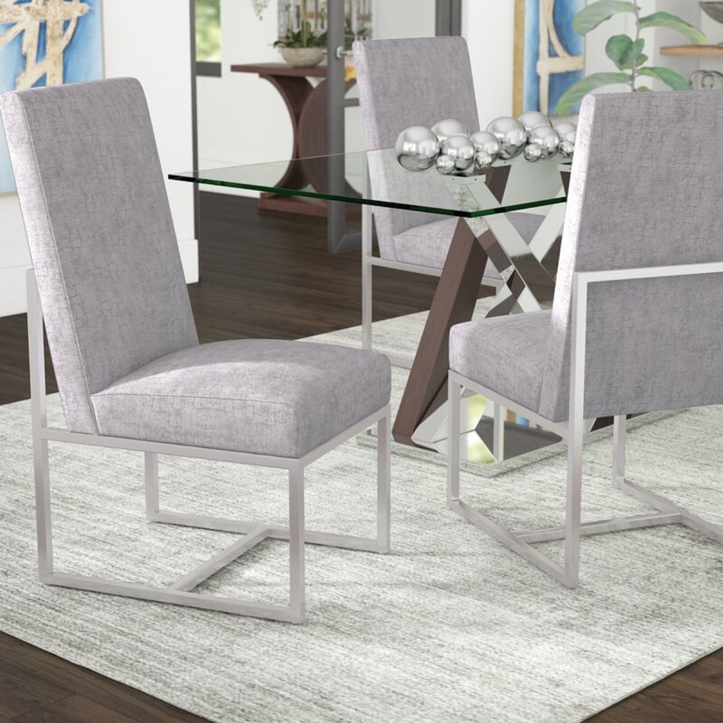 Manhattan Comfort Element Grey Velvet Dining Armchair (Set of 2) 2-DC030-GY