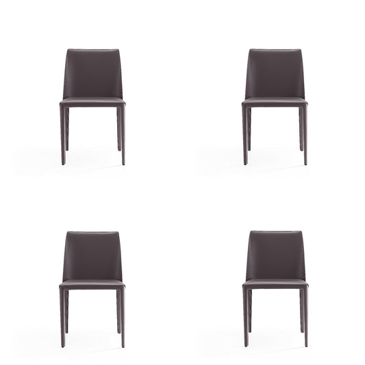 Manhattan Comfort Paris Grey Saddle Leather Dining Chair (Set of 4)- 2-DC032-GY